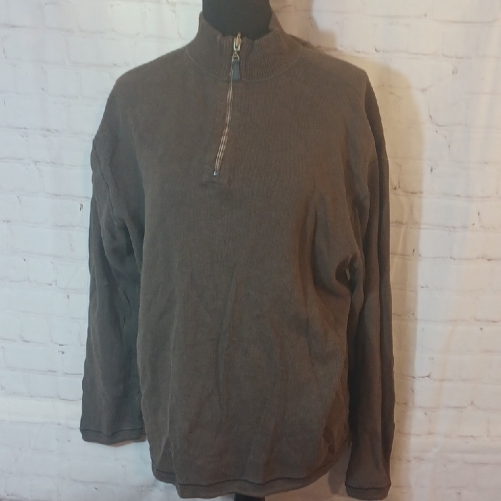 age of wisdom  Brown & Green Reversible Half-Zip LongeSleeve Everyday Sweater L